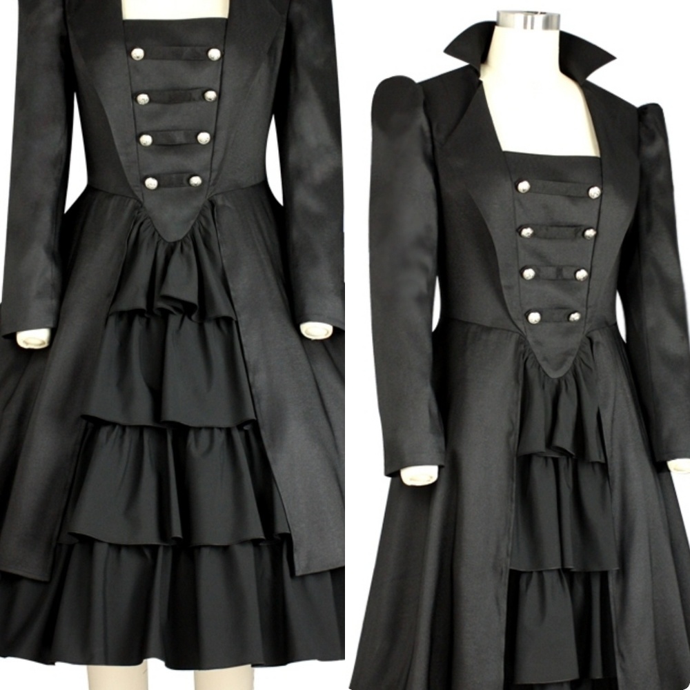 Plus Size Long Sleeve Ruffle Goth Dress Black 18 - Picture 4 of 7